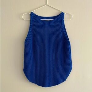 LOFT knit Royal Blue‎ Ribbed Sleeveless Tank Top European summer outfits